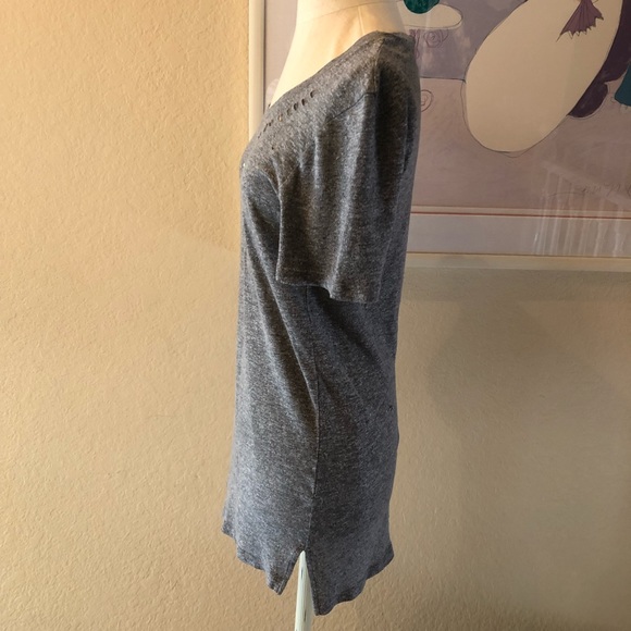 Monrow Gray Crew Neck Distressed Short Sleeve T-Shirt - Picture 3 of 9